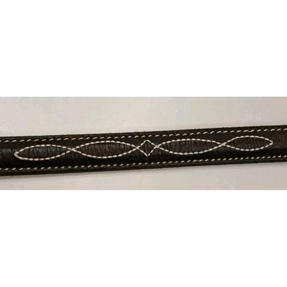 M Toulouse Brown Saddle Leather Belt 30 Embroidered Western Cowgirl Brass Buckle